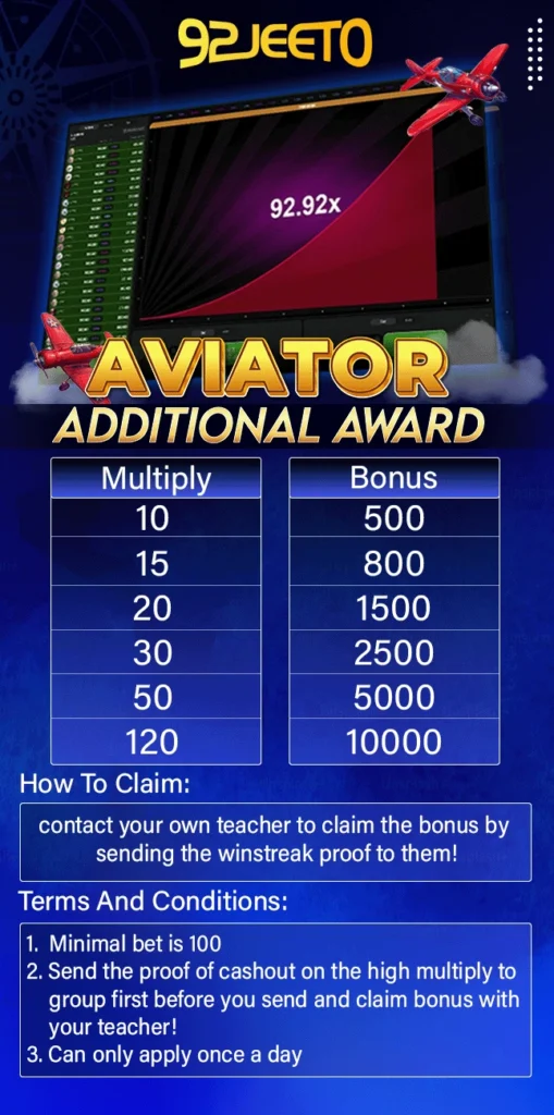 92 jeeto aviator bonus